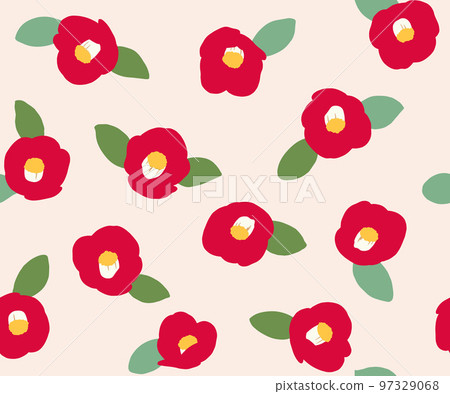 茶花花卉圖案-2way-無縫圖案-手繪 97329068