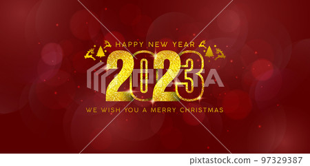 illustration of 2023 Happy New Year golden colors with red backgrounds for sign billboard, printable design , Advertising material, Layouts and print collages flyer celebration, holiday party elements illustration of 2023 Happy New Year golden colors with red backgrounds for sign billboard, printable design , Advertising material, Layouts and print collages flyer celebration, holiday party elements 97329387
