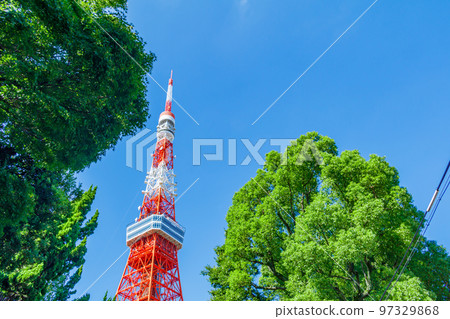 [東京都市風景] 東京鐵塔周圍的都市風景 97329868