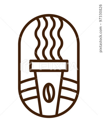 Vector cup of Coffee bean for Cafe or shops. Round Logo Organic design day emblem linear style. Vintage abstract icon for coffee break design, business pause relax 97330826
