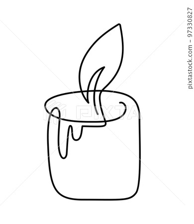 Hand drawn one line vector burning candle art logo icon. Continuous Christmas advent outline illustration for greeting card, web design isolated holiday invitation 97330827