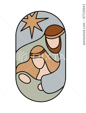 Vector color Christmas Christian religious Nativity Scene of baby Jesus with Mary, Joseph and star in round. Logo icon sketch. Doodle hand drawn illustration Vector color Christmas Christian religious Nativity Scene of baby Jesus with Mary, Joseph and star in round. Logo icon sketch. Doodle hand drawn illustration 97330941