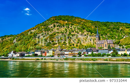 Landscape of Lorchhausen town in the Rhine Gorge. UNESCO world heritage in Germany 97331044