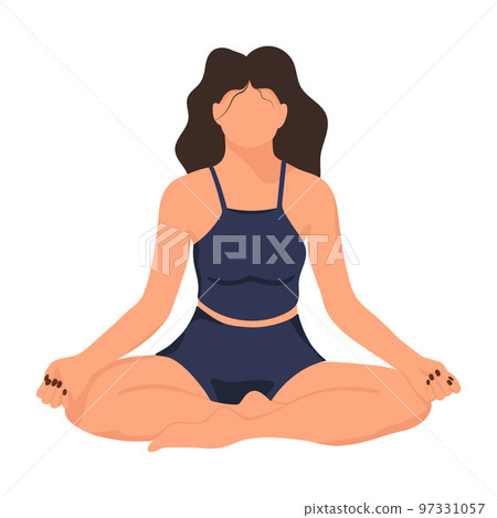 Woman in lotus position doing yoga. The girl is meditating. Vector illustration isolated on white background. Flat style. 97331057