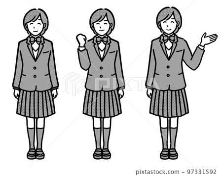 女學生穿制服信息單色全身插畫套裝 女學生穿制服信息單色全身插畫套裝 97331592