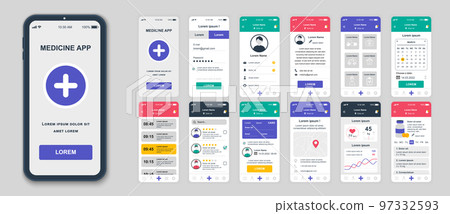 Set of UI, UX, GUI screens Medicine app flat design template for mobile apps 97332593