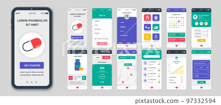 Set of UI, UX, GUI screens Medicine app flat design template for mobile apps 97332594