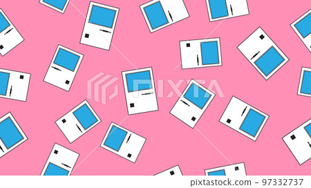 Seamless pattern endless computer with old retro computers, vintage white hipster pc from 70s, 80s, 90s isolated on pink background. Vector illustration Seamless pattern endless computer with old retro computers, vintage white hipster pc from 70s, 80s, 90s isolated on pink background. Vector illustration 97332737