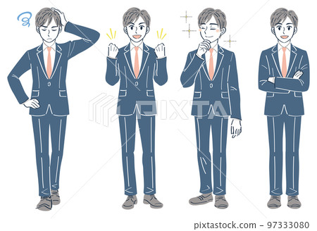 A man in a business suit Full-body illustration set of facial expression poses (worried guts pose admiration smile) A man in a business suit Full-body illustration set of facial expression poses (worried guts pose admiration smile) 97333080