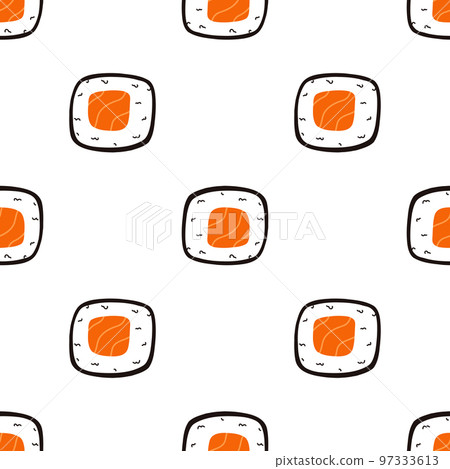Seamless pattern with sushi. Hand drawn vector background with traditional Japanese cuisine 97333613