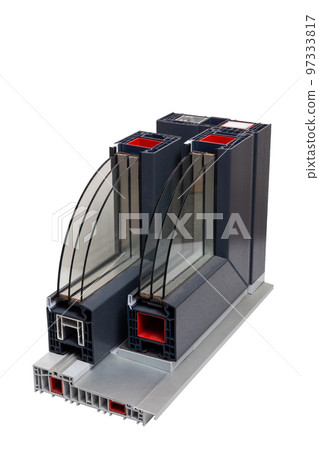 Sample of modern PVC triple-glazed window in the section. 97333817
