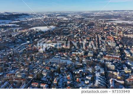 City Winter Snow Aerial Bavaria 97333949