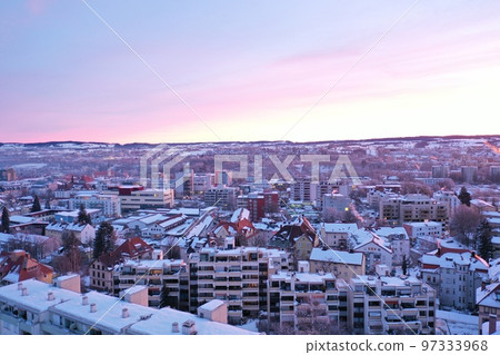 City Winter Snow Aerial Bavaria 97333968