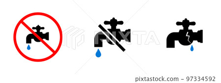 Icon set of water faucet failure, prohibition of use, and water leakage. vector. 97334592