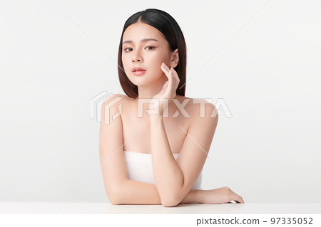 Beautiful young asian woman with clean fresh skin on white background, Face care, Facial treatment, Cosmetology, beauty and spa, Asian women portrait. 97335052