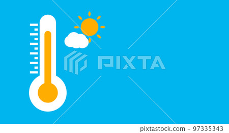 Sunny day thermometer icon and background with copy space. Midsummer or extreme heat. vector. 97335343