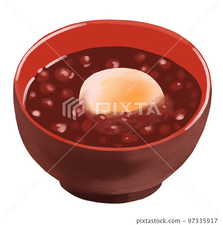 Zenzai插圖（帶圓形年糕，手繪） 97335917