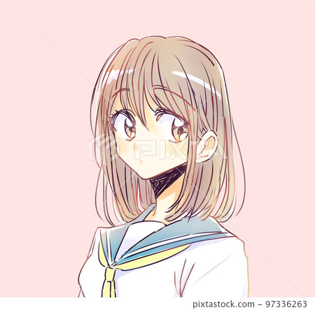 寬鬆女學生棕色頭髮 寬鬆女學生棕色頭髮 97336263