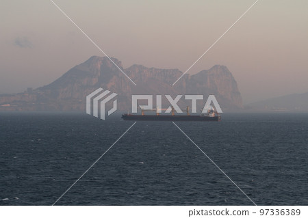 Passing through the Straits of Gibraltar in the early morning 97336389