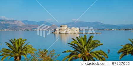 panoramic view of Bourtzi castle in Nafplio, Greece panoramic view of Bourtzi castle in Nafplio, Greece 97337095