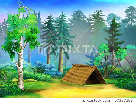Hut on the edge of the forest illustration 97337198