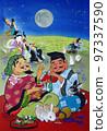 Year of the Rabbit auspicious picture Seven Lucky Gods enjoying rabbits and moon viewing in the autumn of harvest 97337590