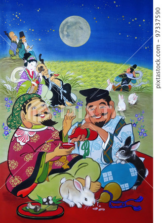 兔年吉祥圖秋收賞兔賞月七福神 兔年吉祥圖秋收賞兔賞月七福神 97337590