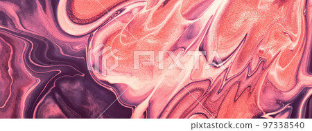 Abstract fluid art background purple and pink colors. Liquid marble. Acrylic painting with rose glitter gradient. 97338540