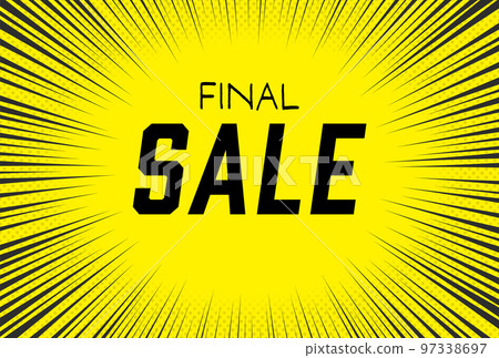 最終銷售文本、圓點和濃度線黃色橫幅-漫畫效果/背景材料 97338697