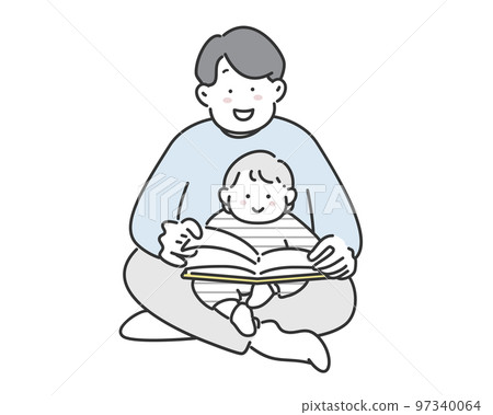 Illustration material of a father reading a picture book to a baby 97340064