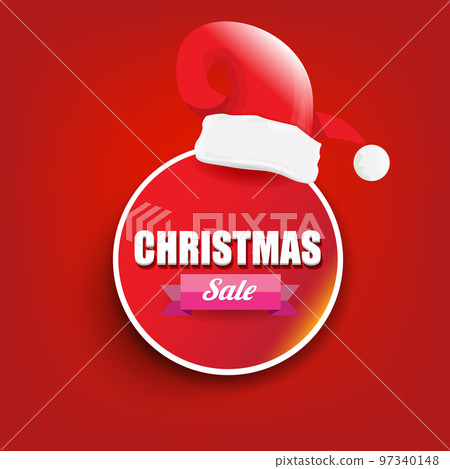 vector Christmas sales paper banner or tag label with red santa hat on classic red christmas background. Red winter Christmas sale poster, banner, social media post design template and background vector Christmas sales paper banner or tag label with red santa hat on classic red christmas background. Red winter Christmas sale poster, banner, social media post design template and background 97340148