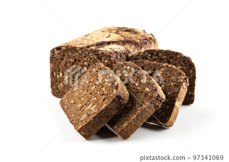 Rye bread slices isolated on white background 97341069