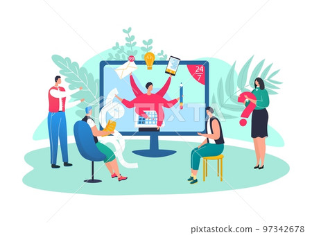 Business work in office, flat people character vector illustration. Job assistant for time management concept. Person professional worker Business work in office, flat people character vector illustration. Job assistant for time management concept. Person professional worker 97342678