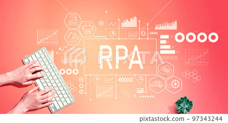 Robotic Process Automation theme with person using computer keyboard 97343244