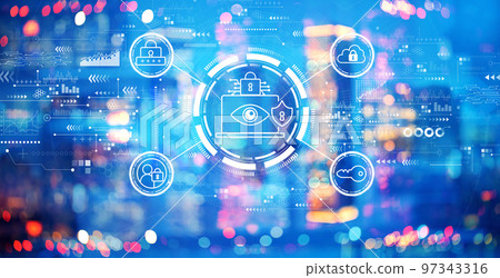 Data Privacy concept with blurred city at night 97343316