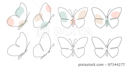 Butterfly continuous one line drawing set. 97344277