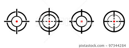 Shooting target destination set. Aim sniper shoot group. 97344284