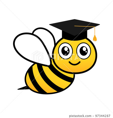 Cute friendly bee in graduate hat. Cute friendly bee in graduate hat. 97344287