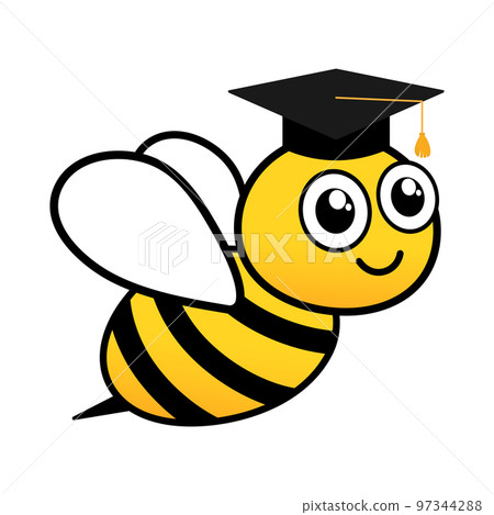 Cute friendly bee in graduate hat. Cute friendly bee in graduate hat. 97344288