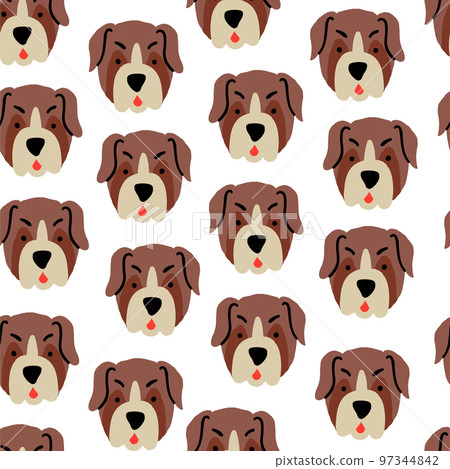 Beautiful seamless pattern with cartoon cute dogs. Breed - boxer. Good for wallpaper, pattern fills, greeting cards, webpage backgrounds, wrapping paper and textile or fabric. Vector illustration Beautiful seamless pattern with cartoon cute dogs. Breed - boxer. Good for wallpaper, pattern fills, greeting cards, webpage backgrounds, wrapping paper and textile or fabric. Vector illustration 97344842