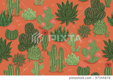 Desert seamless pattern with cacti. Vector graphics. 97344878