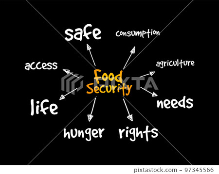 Food Security is the measure of an individual's ability to access food that is nutritious and sufficient in quantity, mind map concept background 97345566