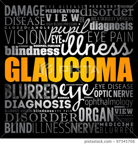 Glaucoma is a group of eye diseases that result in damage to the optic nerve (or retina) and cause vision loss, word cloud medical concept background Glaucoma is a group of eye diseases that result in damage to the optic nerve (or retina) and cause vision loss, word cloud medical concept background 97345708