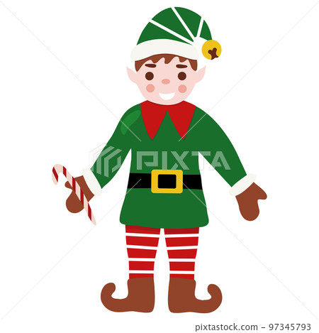 Cheerful Christmas elf with candy cane, winter holidays character, design template element, vector Cheerful Christmas elf with candy cane, winter holidays character, design template element, vector 97345793