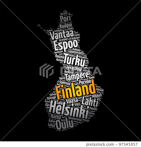 List of cities and towns in Finland, map word cloud collage, business and travel concept background List of cities and towns in Finland, map word cloud collage, business and travel concept background 97345857