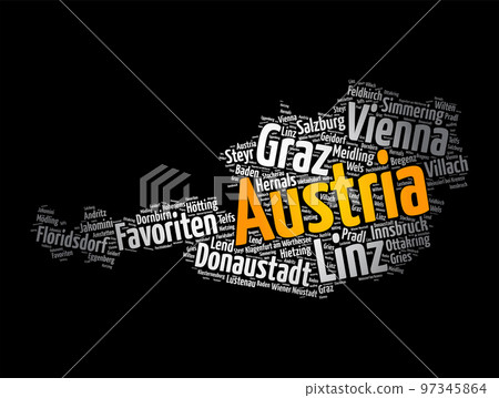 List of cities and towns in AUSTRIA, map word cloud collage, business and travel concept background List of cities and towns in AUSTRIA, map word cloud collage, business and travel concept background 97345864