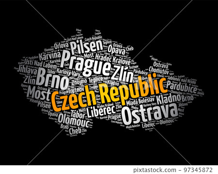 List of cities and towns in Czech Republic, map word cloud collage, business and travel concept background 97345872