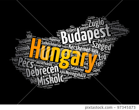 List of cities and towns in Hungary, map word cloud collage, business and travel concept background 97345873