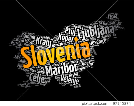 List of cities and towns in Slovenia, map word cloud collage, business and travel concept background 97345874