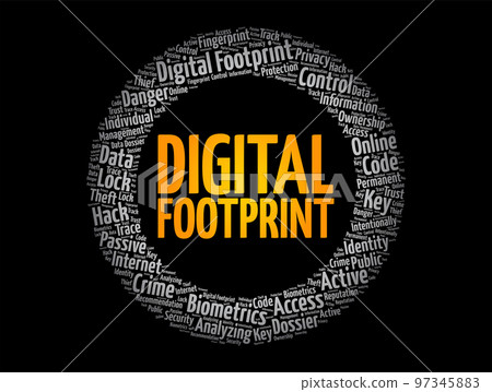 Digital footprint word cloud collage, concept background 97345883
